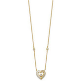 Sterling Silver Gold-tone Polished CZ and Champagne Enamel Open Heart 16 inch with 2 inch Extension Necklace
